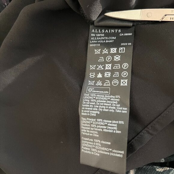 NWOT AllSaints women's Lara chiffon Shirt buttons closure Black Blouse Size 6 - Picture 10 of 14